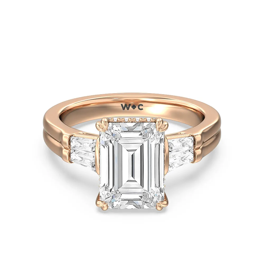 Elegance Twin Baguette Side Stone Engagement Ring