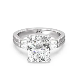 Elegance Twin Baguette Side Stone Engagement Ring