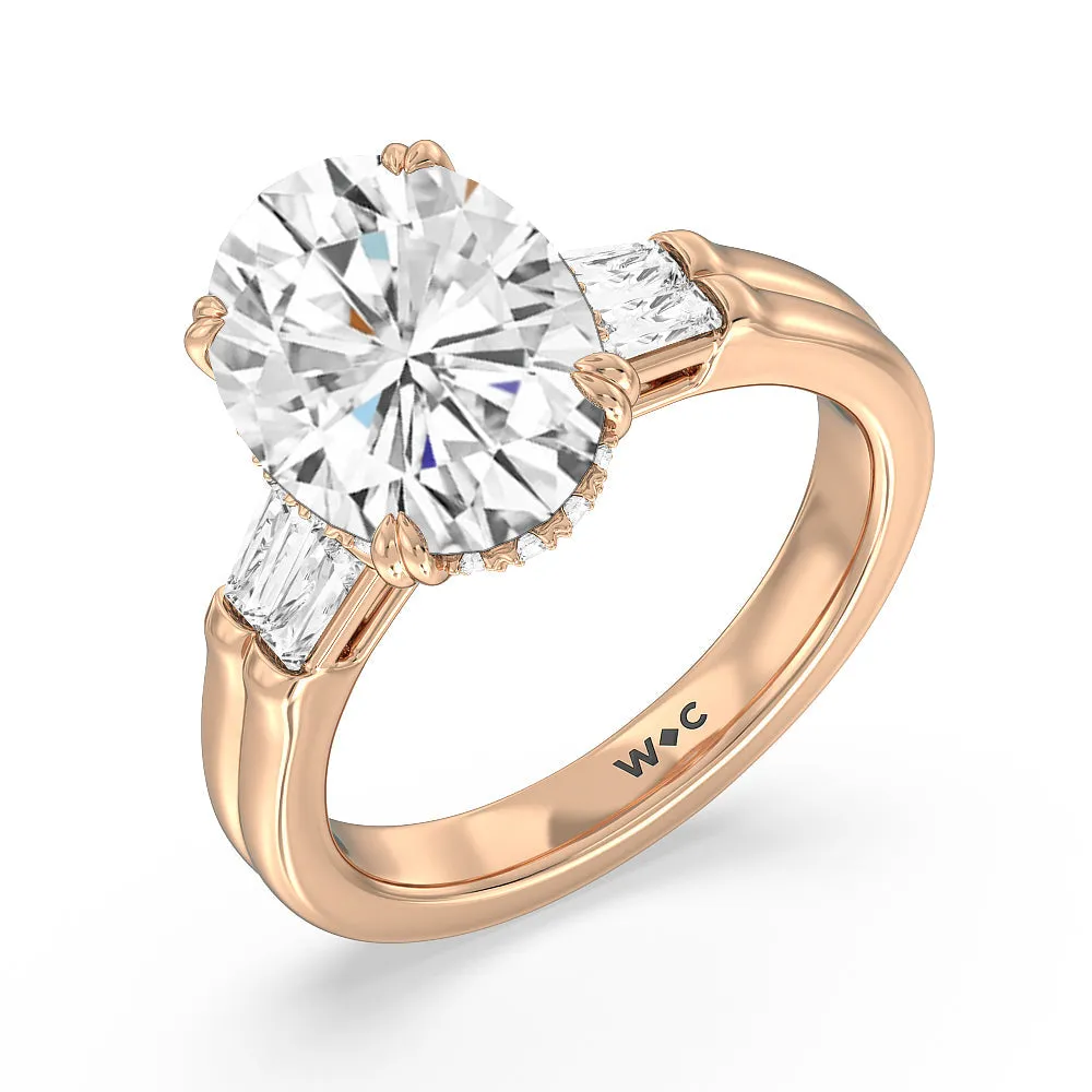 Elegance Twin Baguette Side Stone Engagement Ring