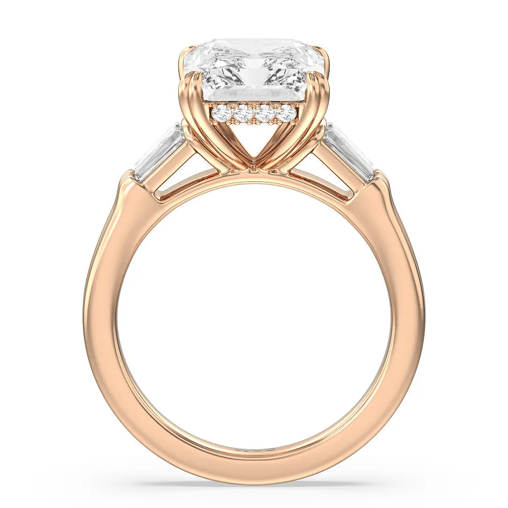 Elegance Twin Baguette Side Stone Engagement Ring