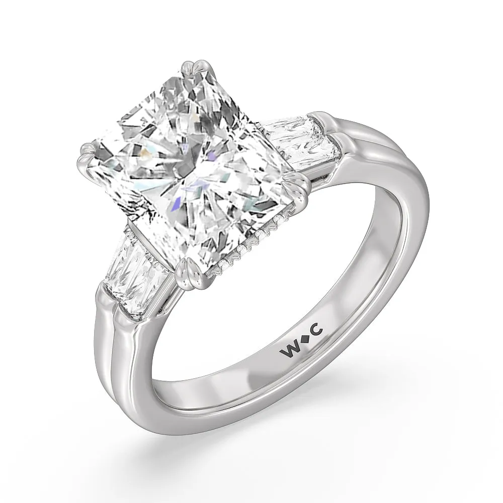 Elegance Twin Baguette Side Stone Engagement Ring