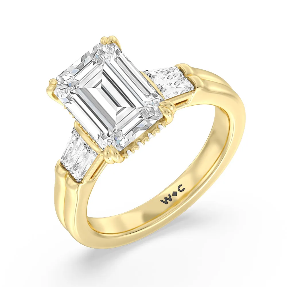 Elegance Twin Baguette Side Stone Engagement Ring
