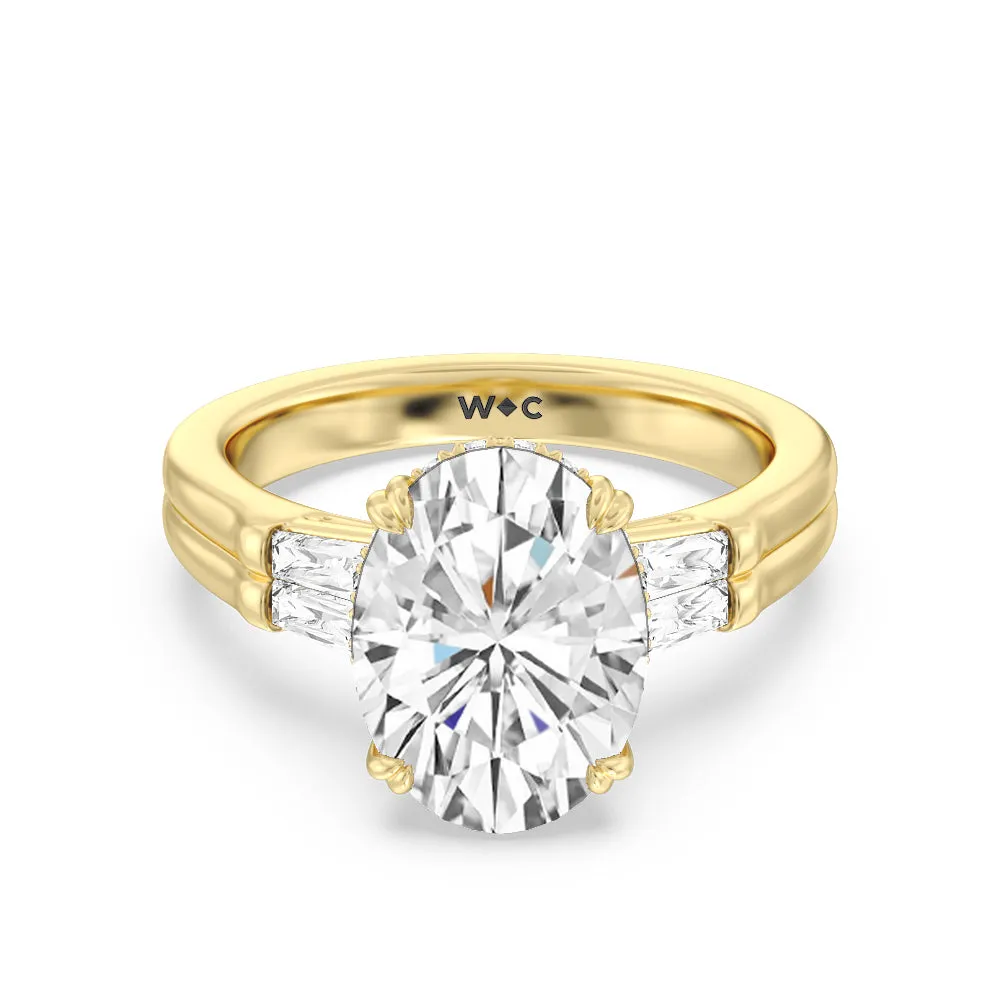 Elegance Twin Baguette Side Stone Engagement Ring