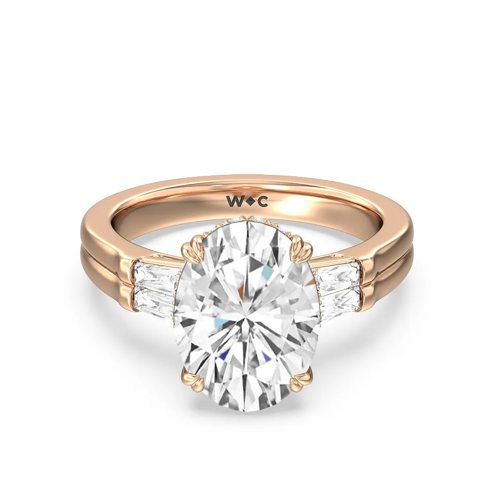 Elegance Twin Baguette Side Stone Engagement Ring
