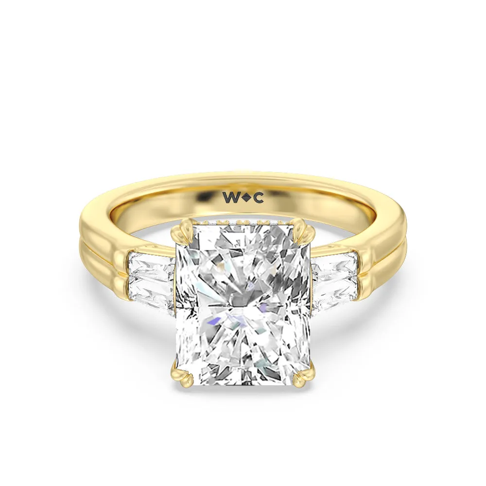 Elegance Twin Baguette Side Stone Engagement Ring