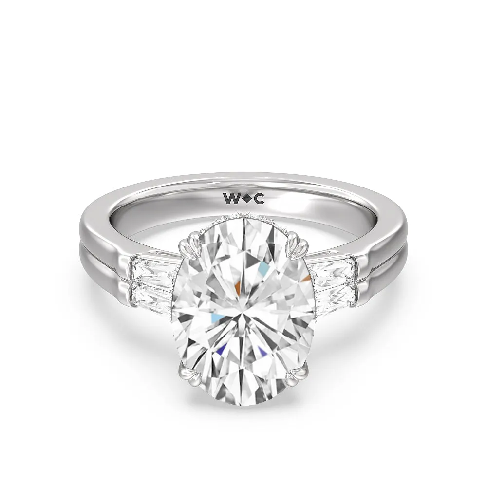 Elegance Twin Baguette Side Stone Engagement Ring