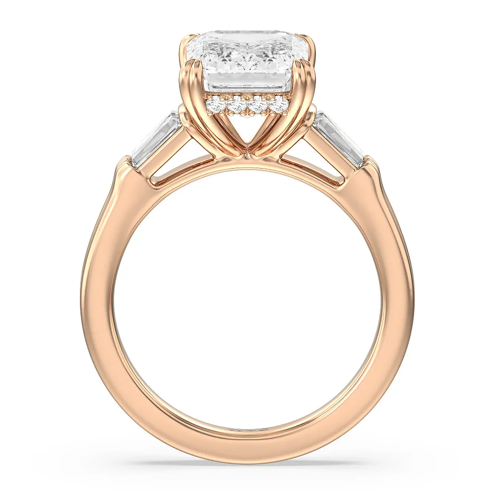 Elegance Twin Baguette Side Stone Engagement Ring