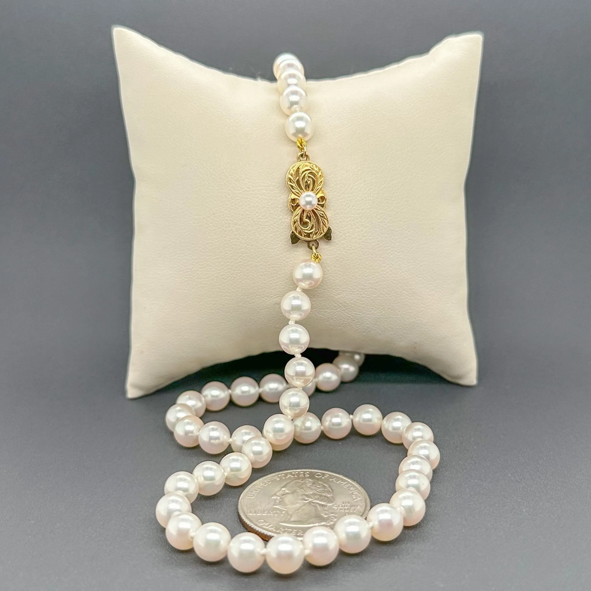 Estate Mikimoto 18K Y Gold 6.4mm Akoya Pearl 16” Necklace