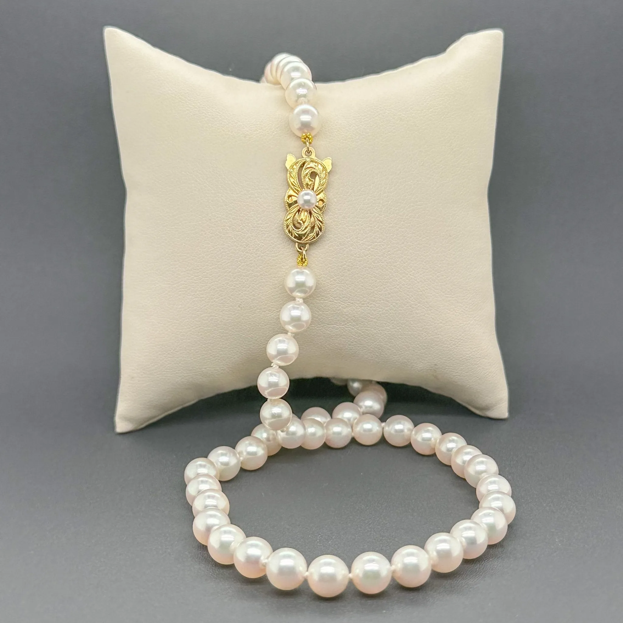 Estate Mikimoto 18K Y Gold 6.4mm Akoya Pearl 16” Necklace