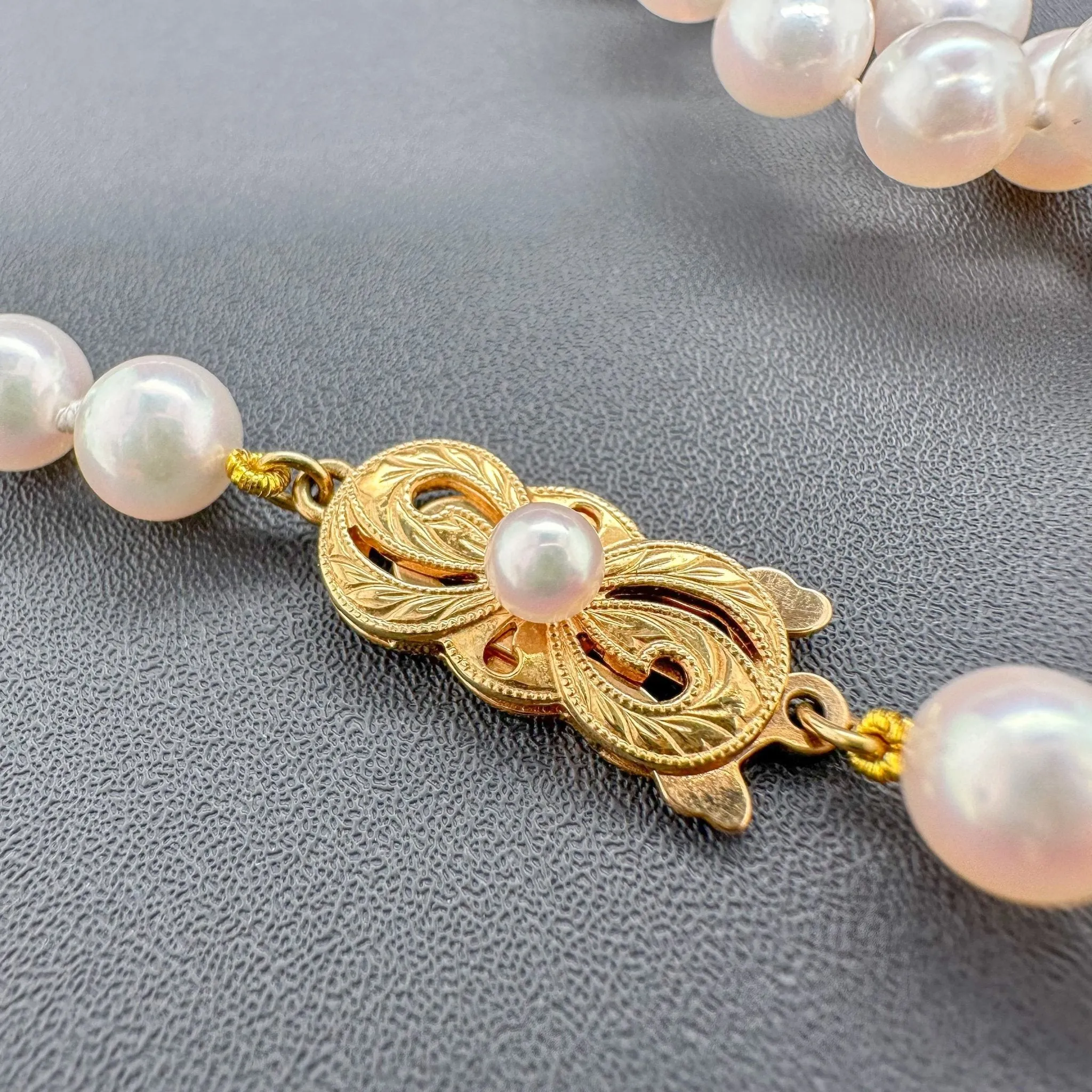 Estate Mikimoto 18K Y Gold 6.4mm Akoya Pearl 16” Necklace