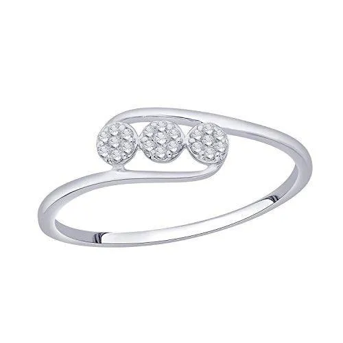 EternalDia IGI Certified Diamond Accent Three Flower Bypass Ring in 10K White Gold (0.08 Cttw)