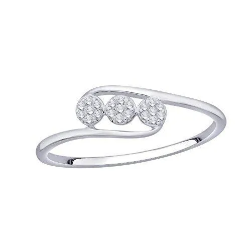 EternalDia IGI Certified Diamond Accent Three Flower Bypass Ring in 10K White Gold (0.08 Cttw)