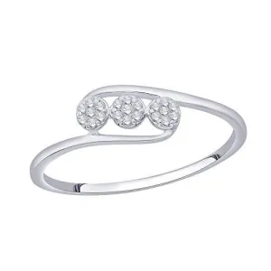 EternalDia IGI Certified Diamond Accent Three Flower Bypass Ring in 10K White Gold (0.08 Cttw)