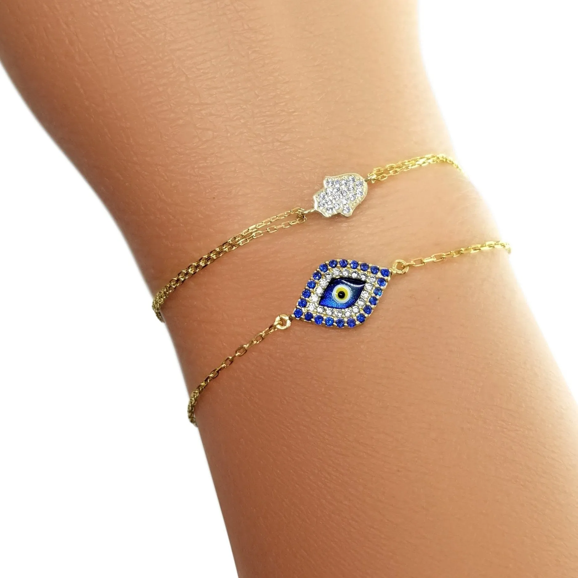 Evil Eye Bracelet with Blue Cubic Zirconia Stones
