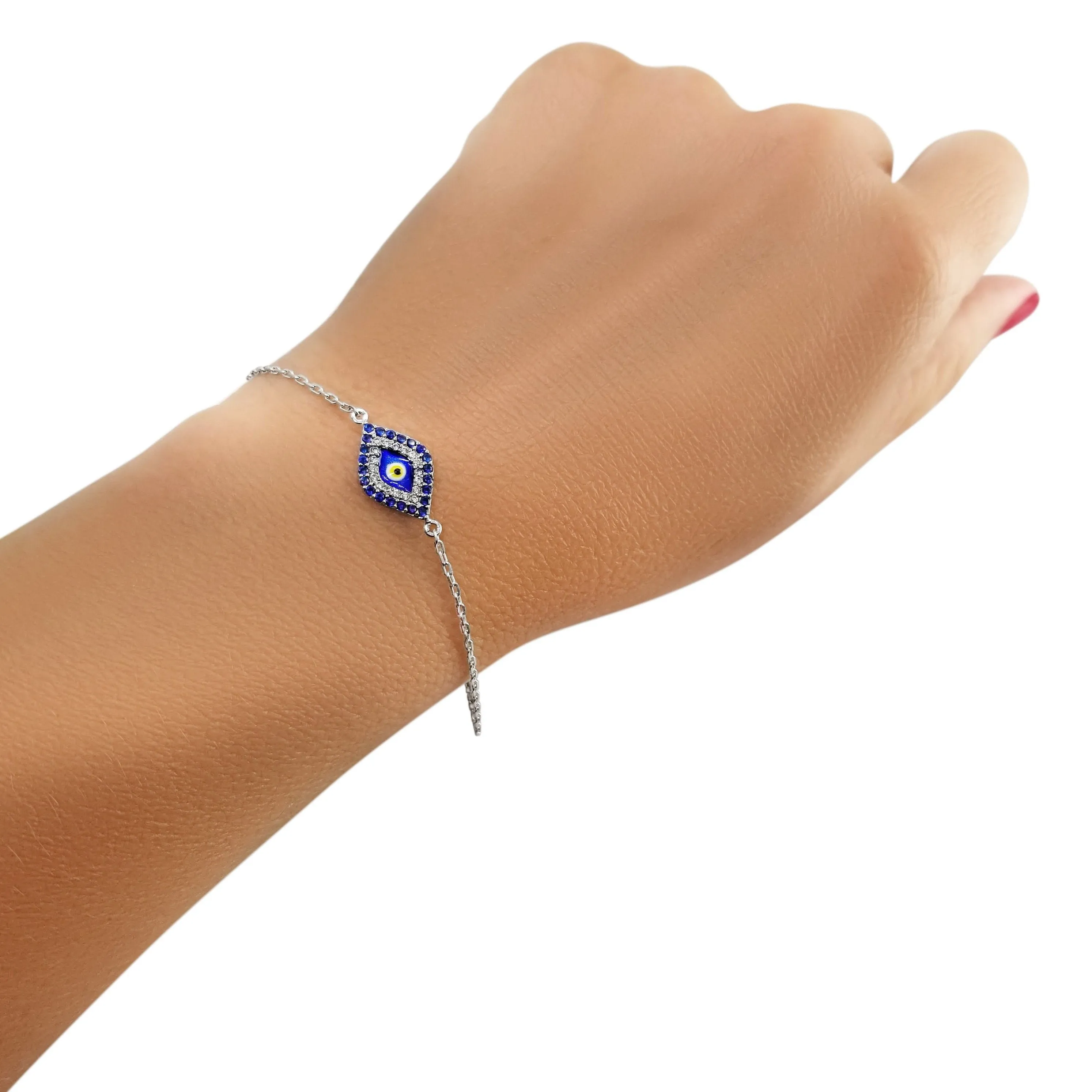 Evil Eye Bracelet with Blue Cubic Zirconia Stones