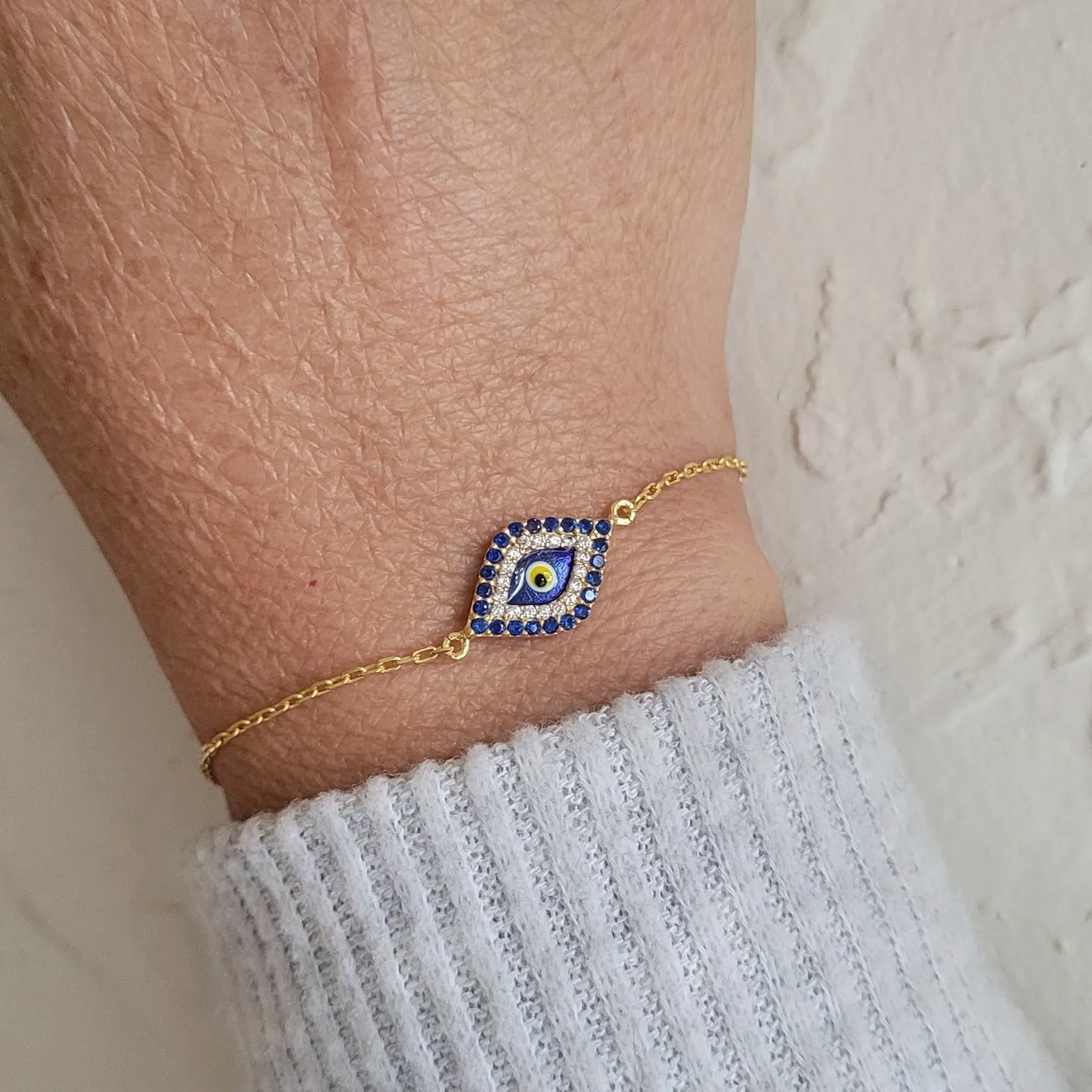 Evil Eye Bracelet with Blue Cubic Zirconia Stones