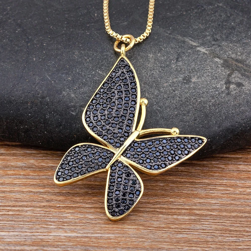 Exquisite Zircon Lucky Butterfly Inlaid Shiny Crystal Pendant Necklace Women