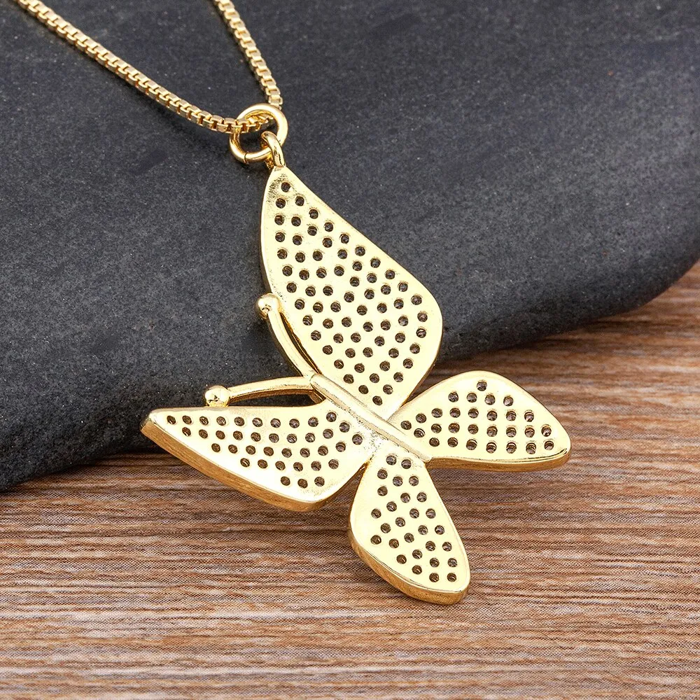 Exquisite Zircon Lucky Butterfly Inlaid Shiny Crystal Pendant Necklace Women