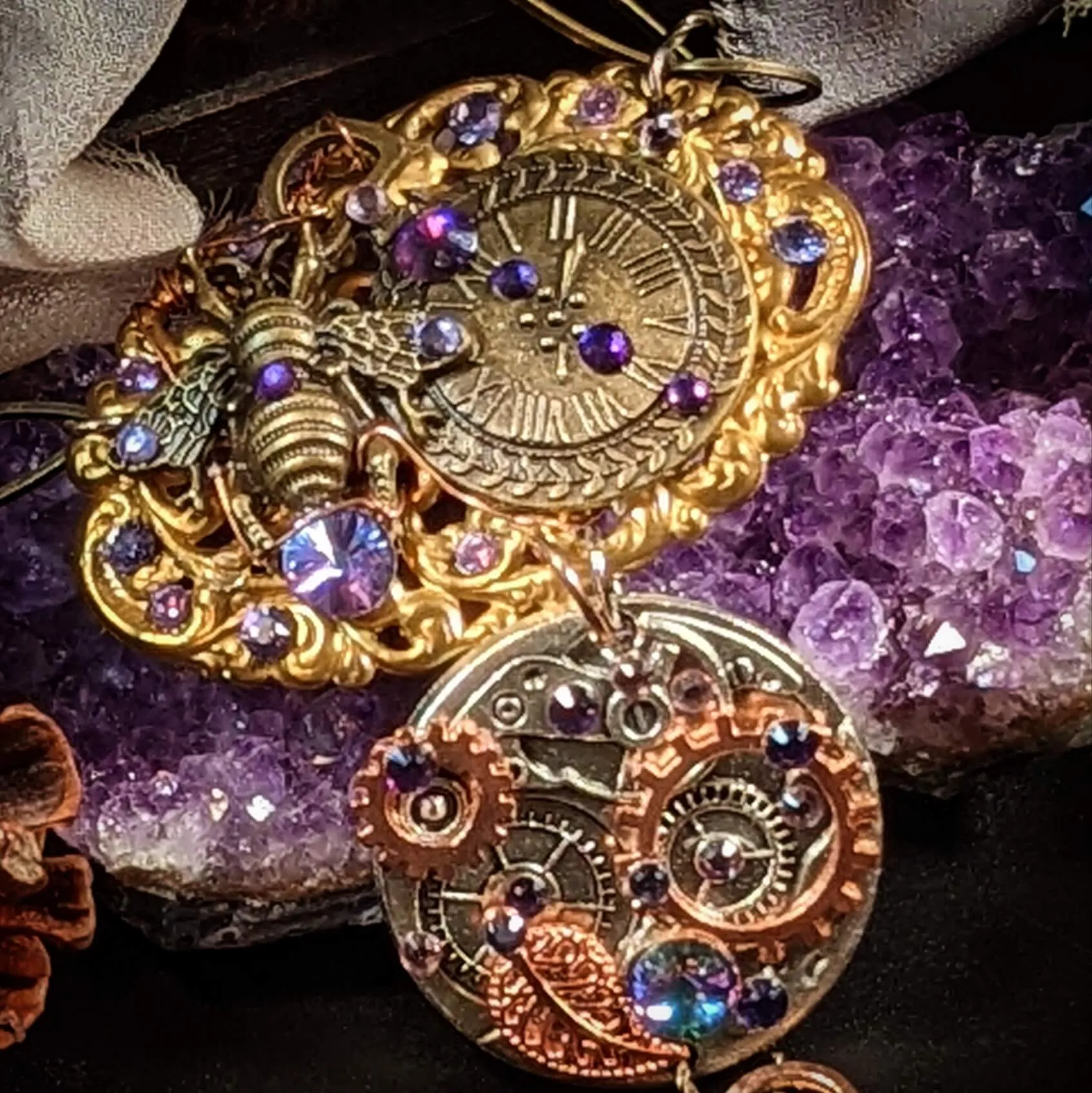 Fantasy Purple Bee Necklace - Queen of the Amethyst Hive