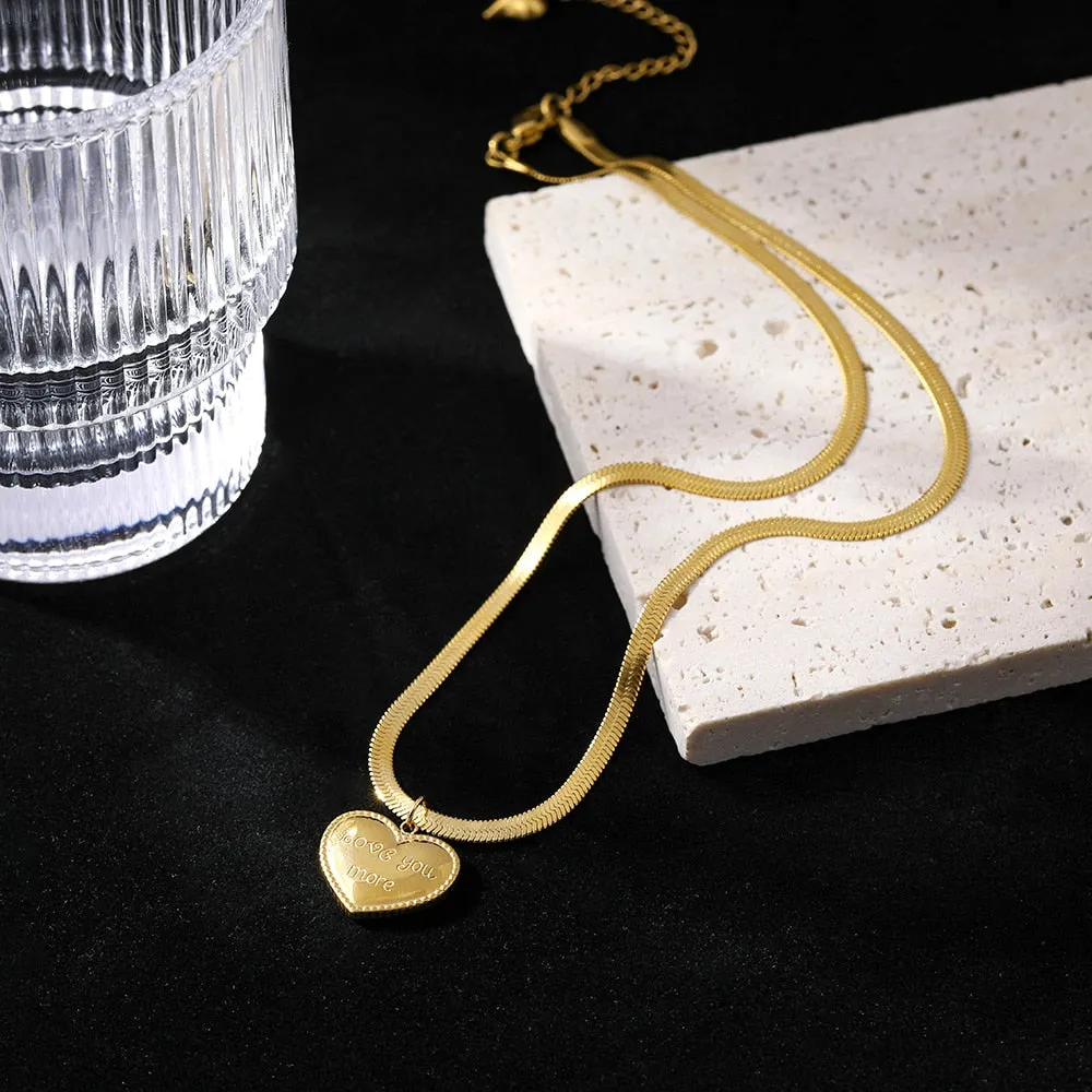 Fashion Love Heart Lovers Love You More Charms Chain Choker Necklace Pendant For Women