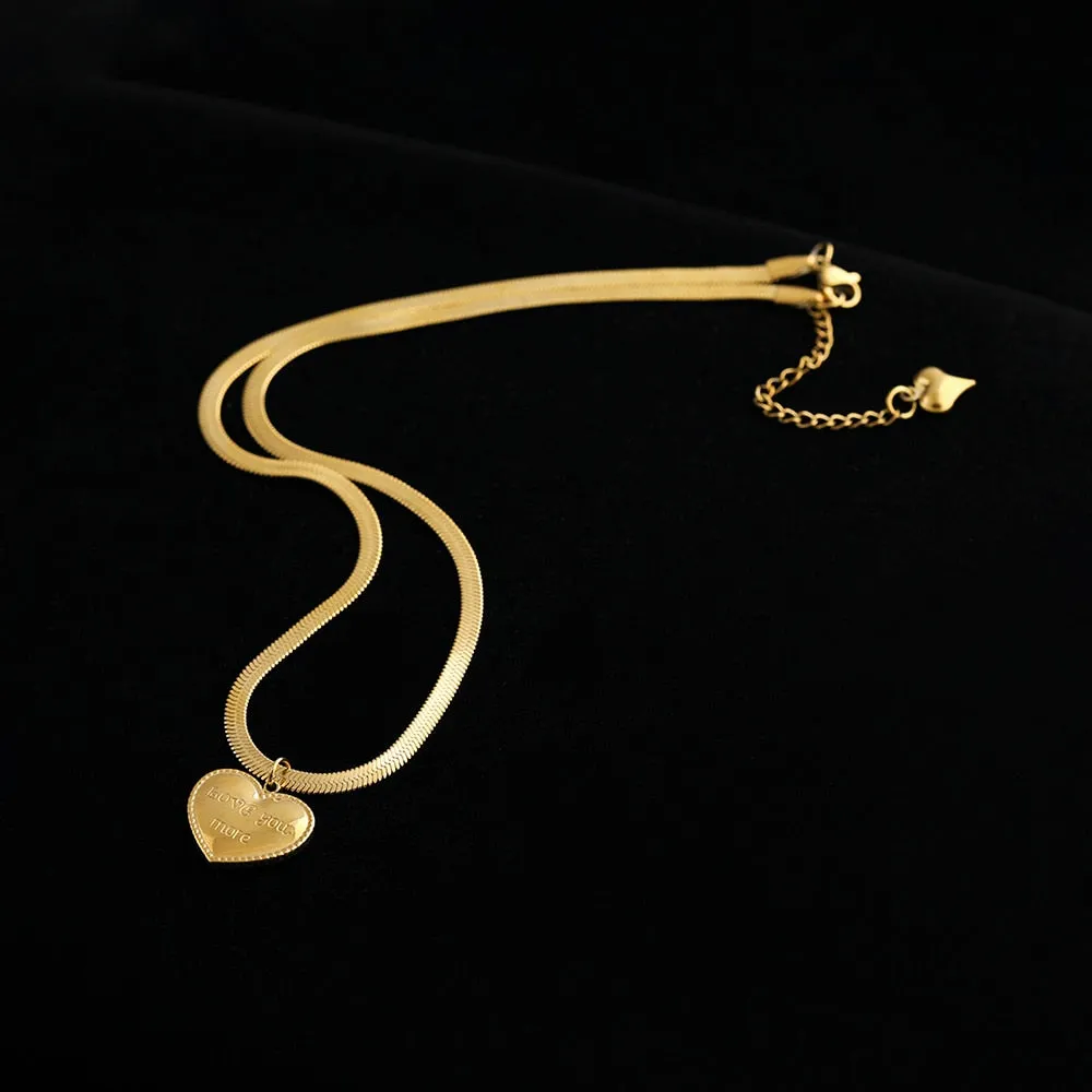 Fashion Love Heart Lovers Love You More Charms Chain Choker Necklace Pendant For Women