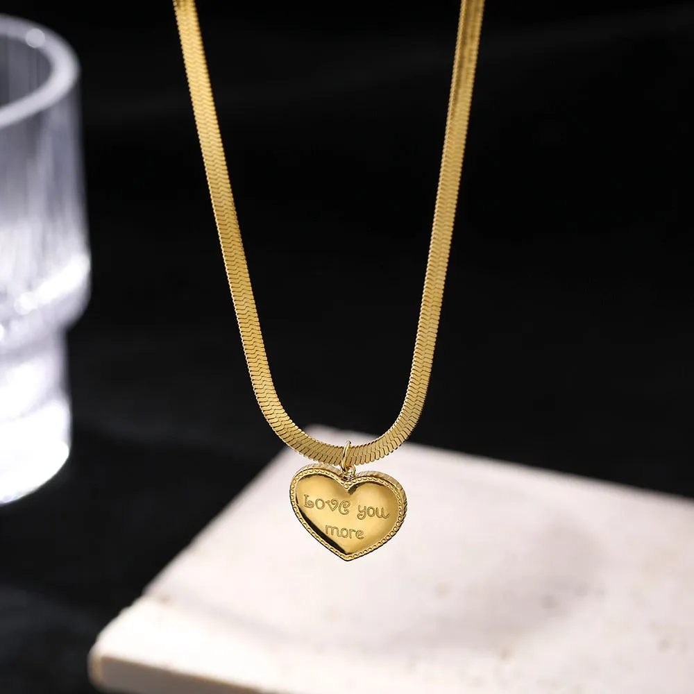 Fashion Love Heart Lovers Love You More Charms Chain Choker Necklace Pendant For Women