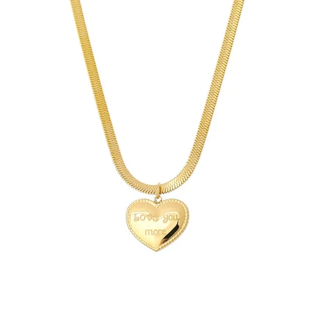 Fashion Love Heart Lovers Love You More Charms Chain Choker Necklace Pendant For Women
