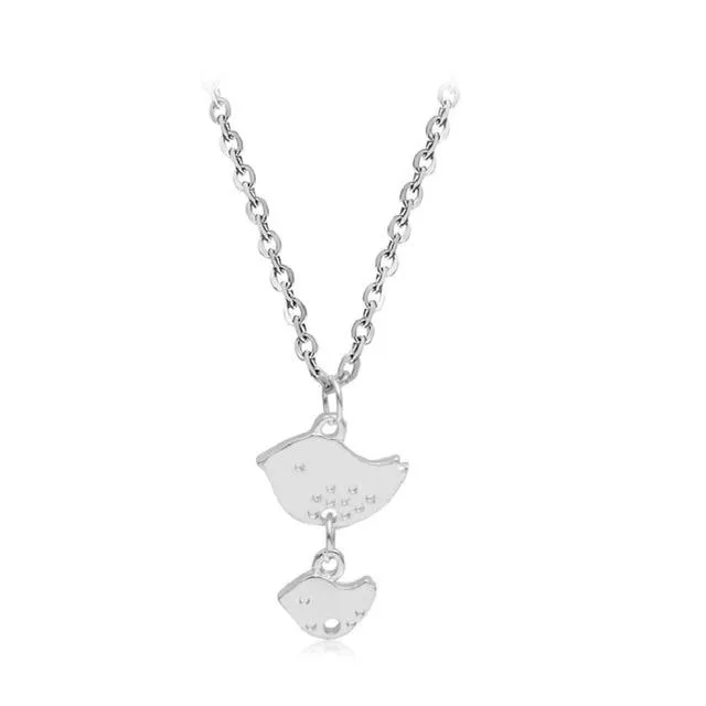 Female Simple Mom and Kid Birds Pendant Neckalce