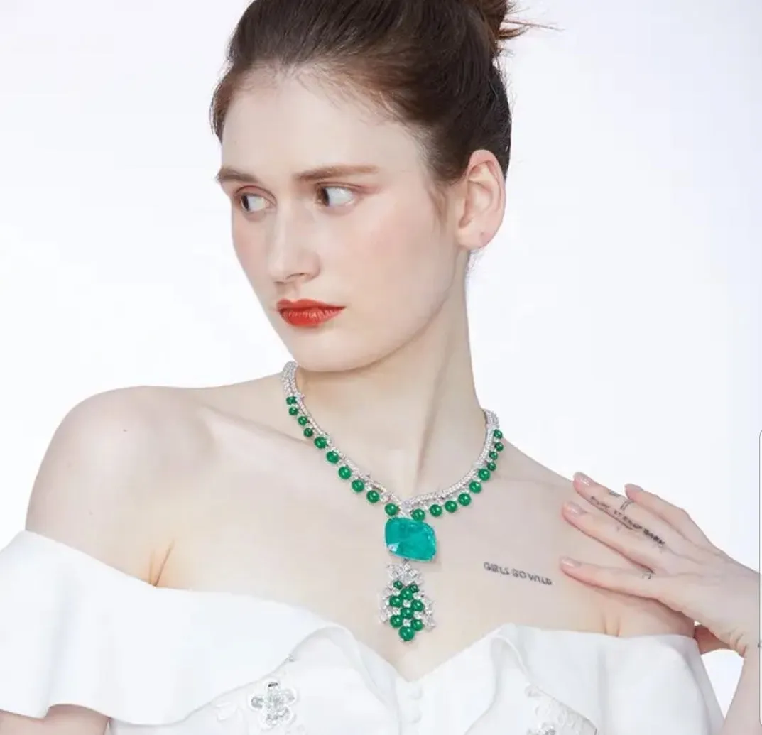 Fusion Colombian emerald Cubic Zirconia Necklace Zirconite. 840N105E