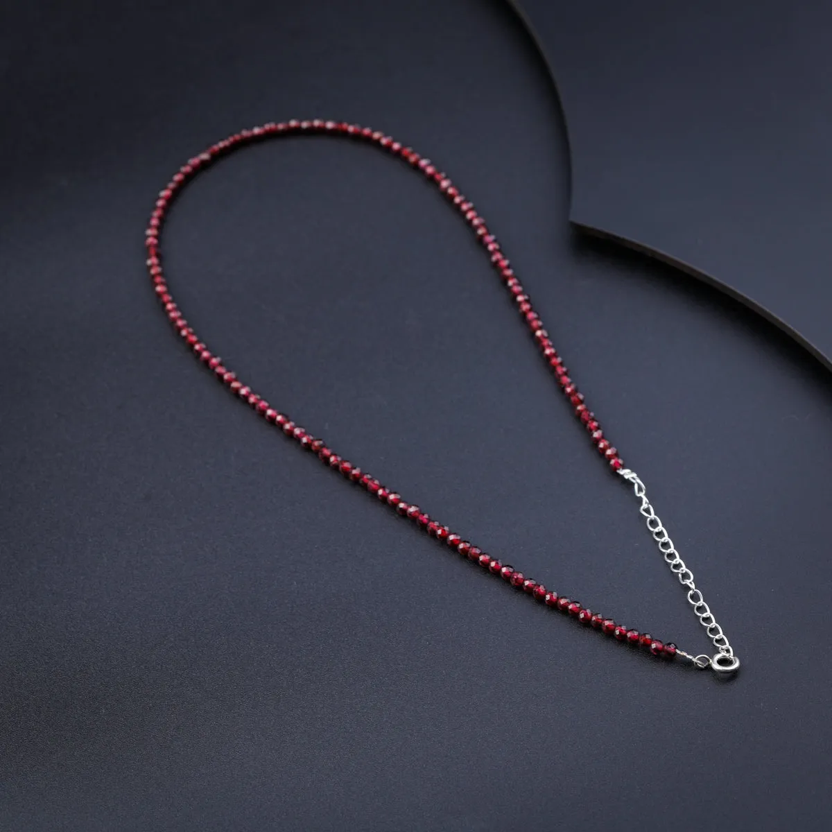 Garnet Silver Charm Necklace (Round)