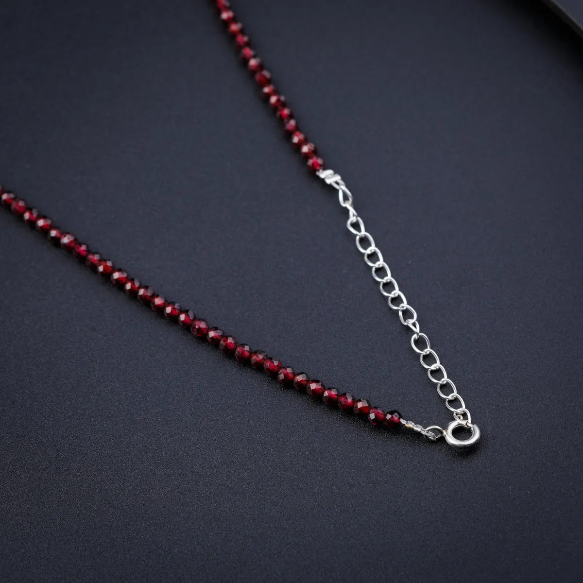 Garnet Silver Charm Necklace (Round)