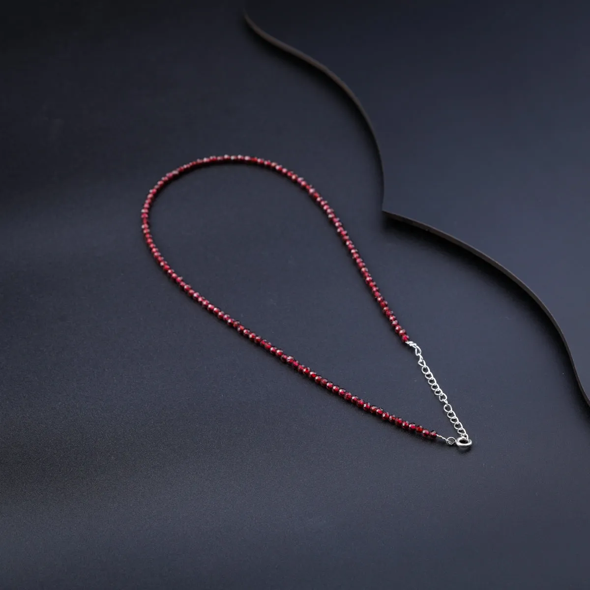 Garnet Silver Charm Necklace (Round)