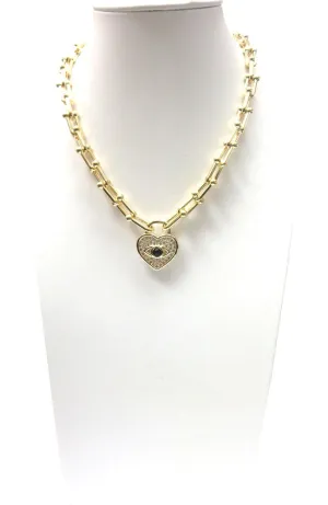 Gold Dog Bone Chain with Heart Evil Eye Necklace