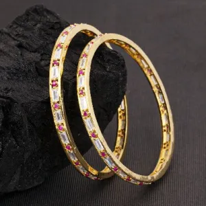 Gold Pink CZ Diamond Designer Bangle Set ( Set of 2 )