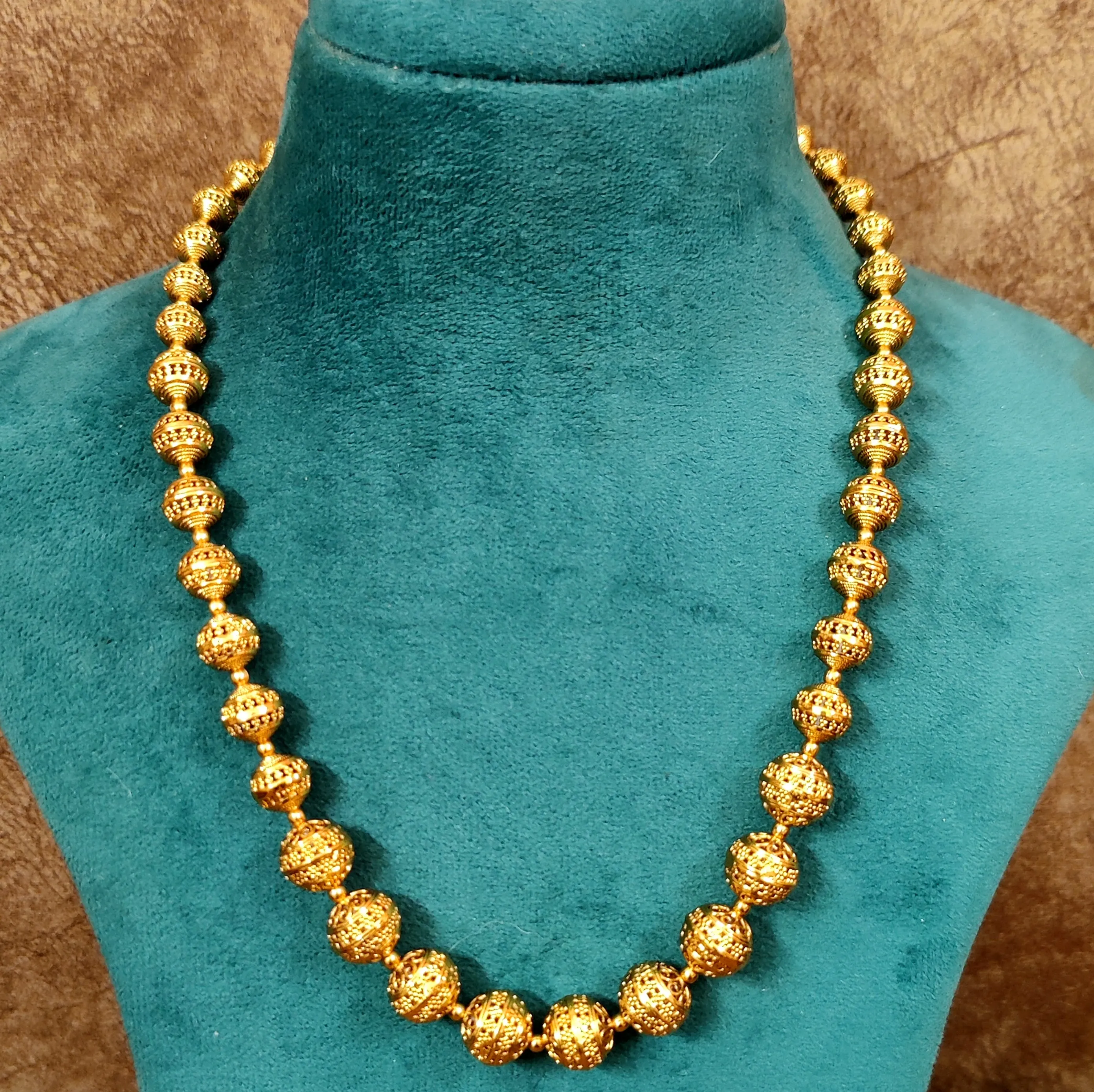 GOLD PLATED ANTIQUE BEADS MATAR MALA NECKLACE