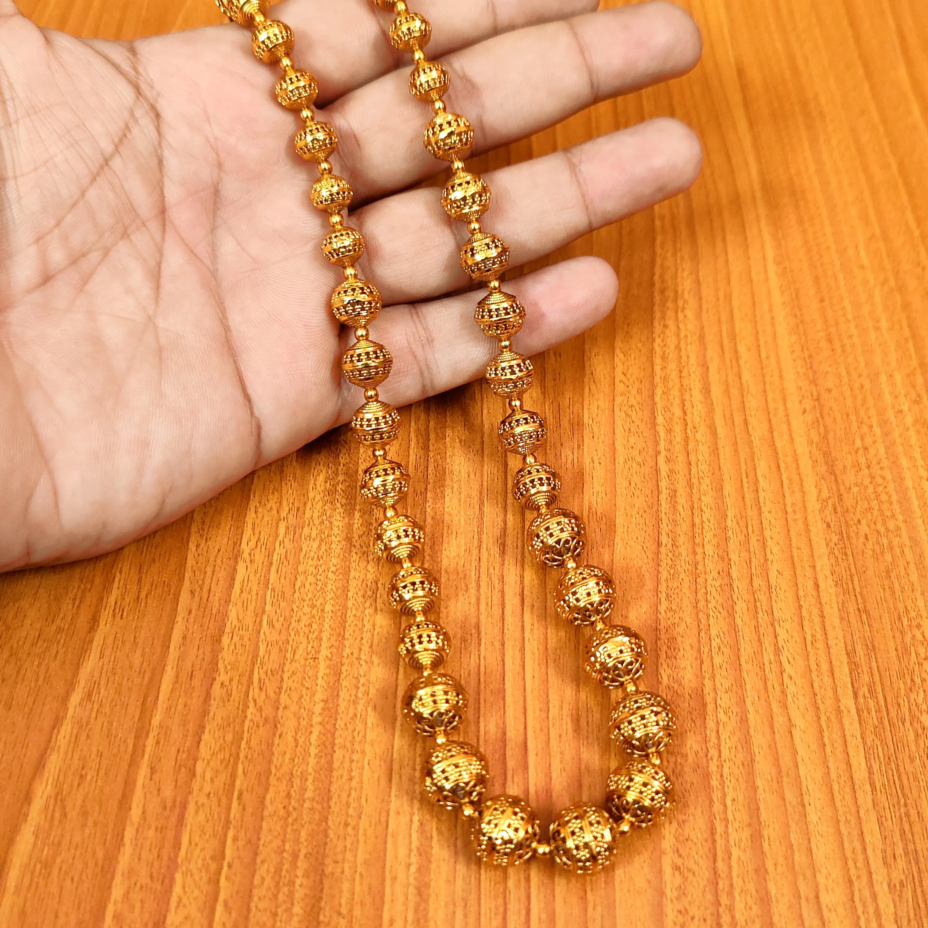 GOLD PLATED ANTIQUE BEADS MATAR MALA NECKLACE