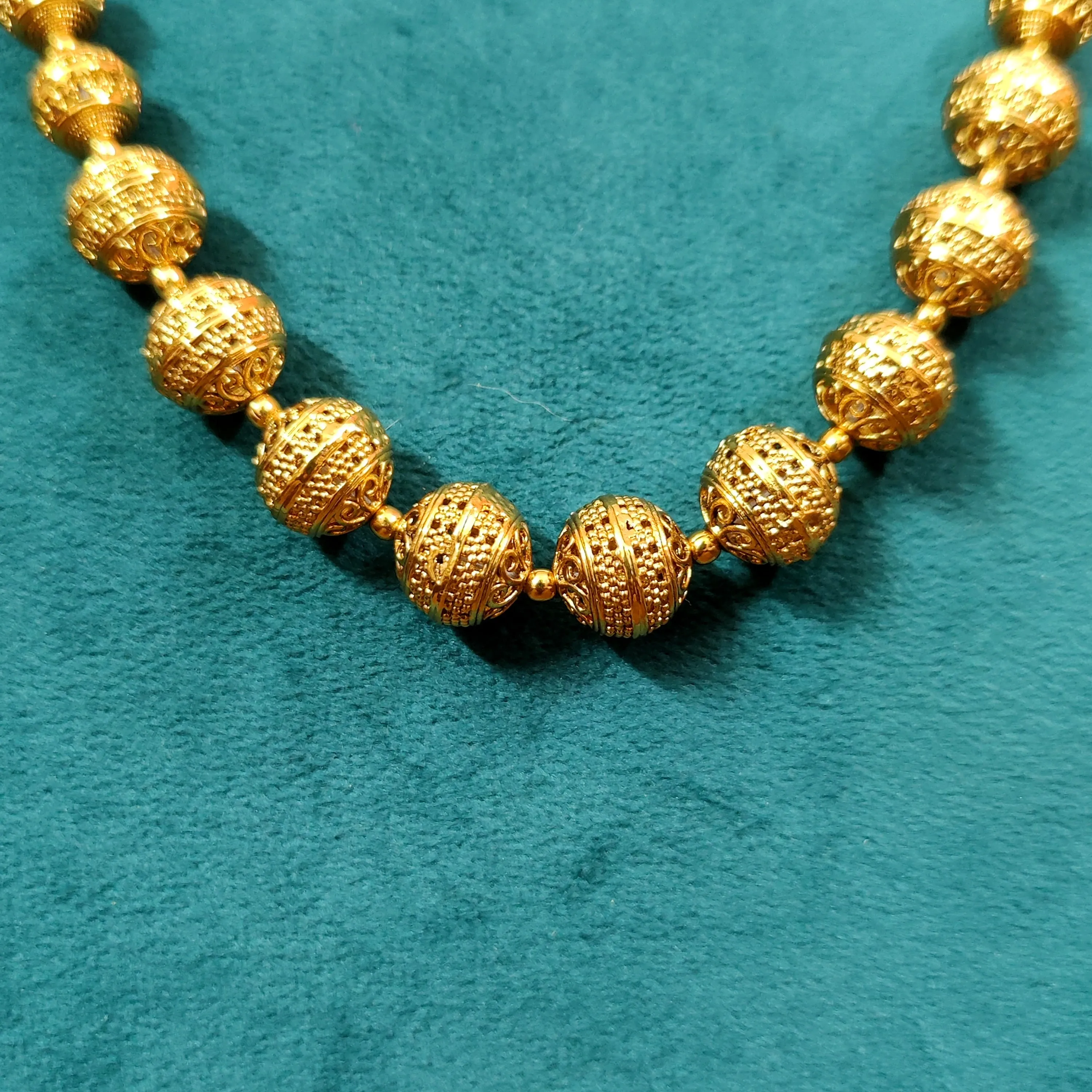 GOLD PLATED ANTIQUE BEADS MATAR MALA NECKLACE