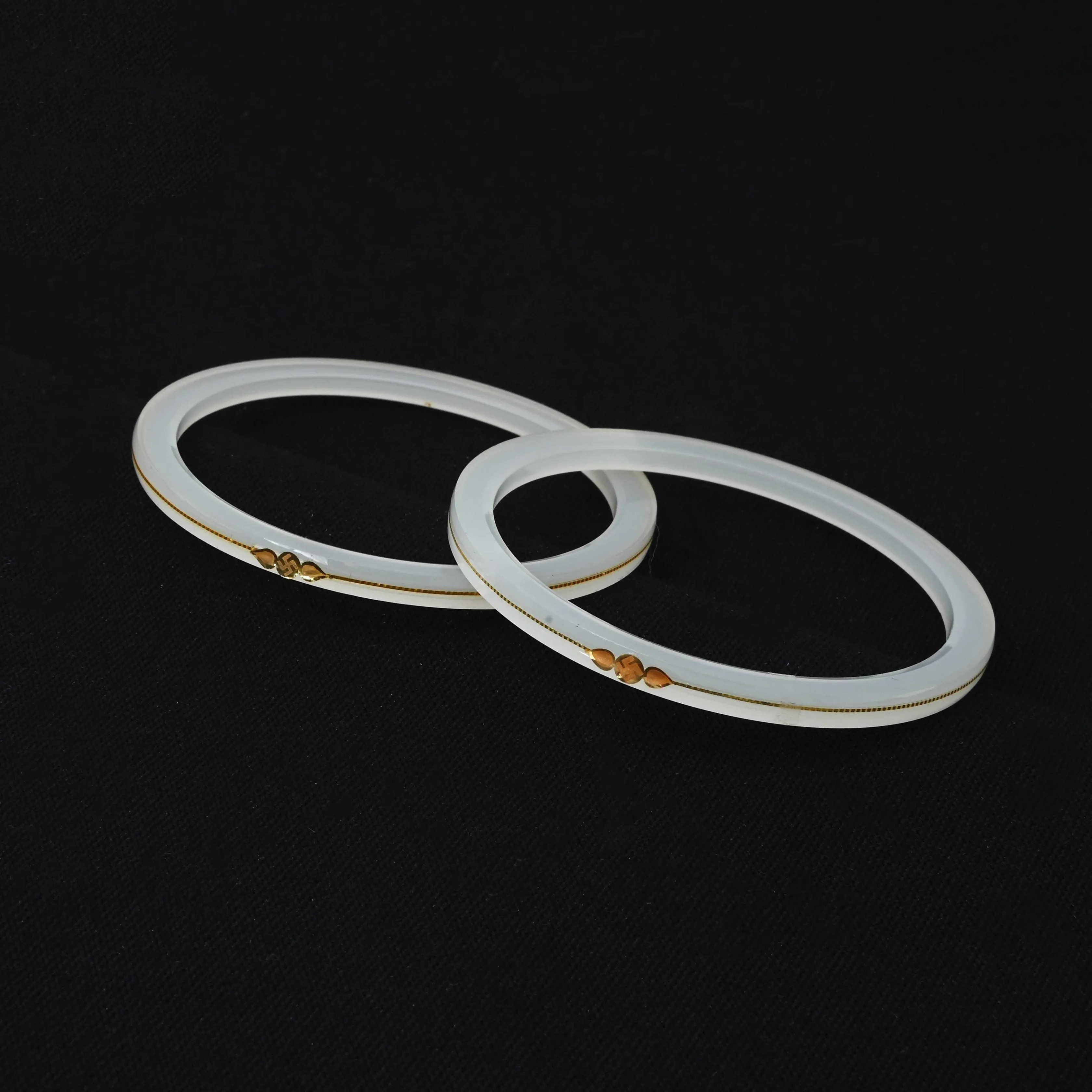 Gold Small Swastika Design Dark White Bangle