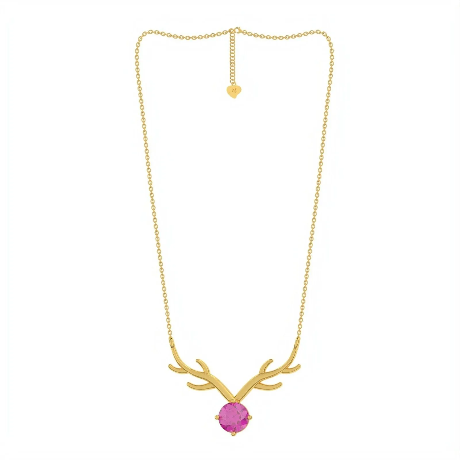 Golden Deer Theme Round Pink Sapphire Necklace