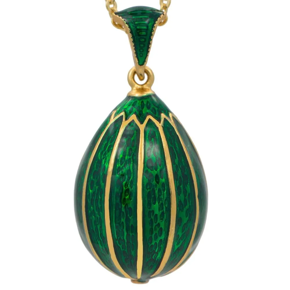 Green Enamel Striped Royal Egg Pendant Necklace