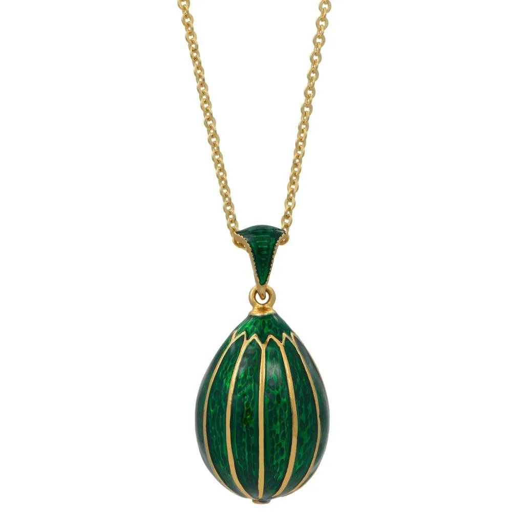 Green Enamel Striped Royal Egg Pendant Necklace