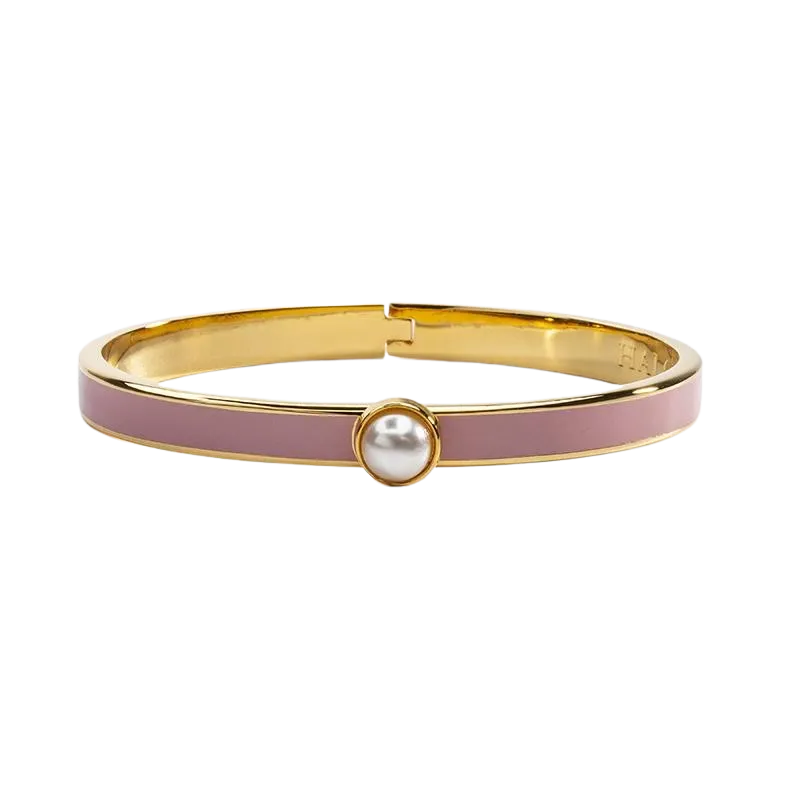 Halcyon Days "Skinny Cabochon Pearl Pink & Gold" Bangle