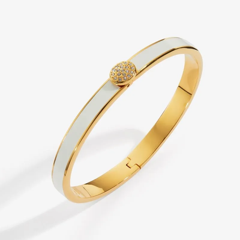 Halcyon Days "Skinny Pave Button Cream & Gold" Bangle
