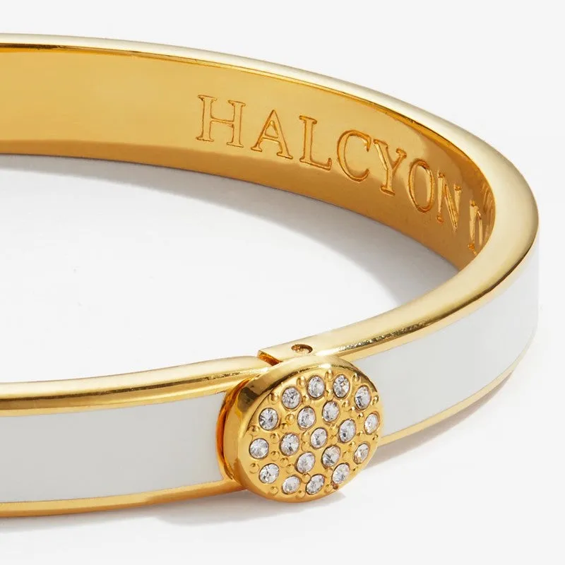 Halcyon Days "Skinny Pave Button Cream & Gold" Bangle