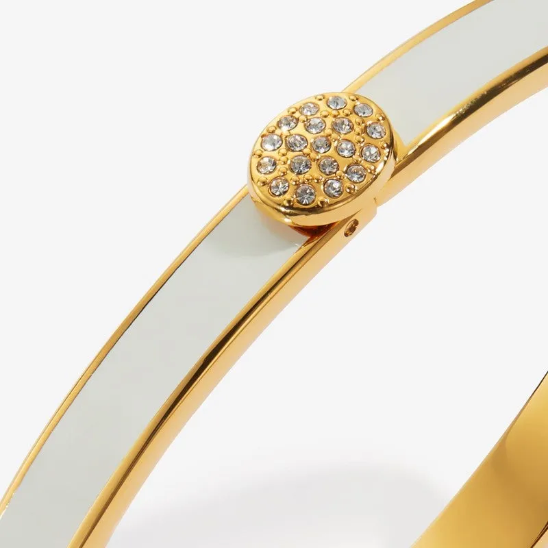 Halcyon Days "Skinny Pave Button Cream & Gold" Bangle