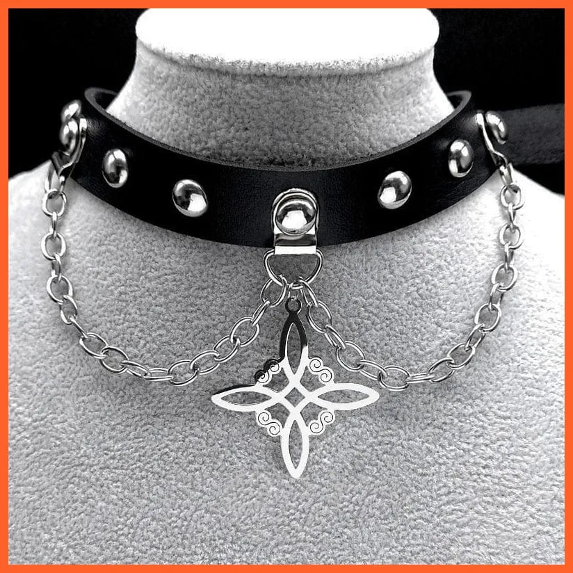 Harajuku Choker Goth Satan Inverted Peter'S Cross Necklace Stainless Steel Pu Leather Cosplay Anime Necklaces Jewelry Gift Nxs03
