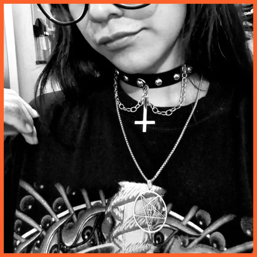Harajuku Choker Goth Satan Inverted Peter'S Cross Necklace Stainless Steel Pu Leather Cosplay Anime Necklaces Jewelry Gift Nxs03