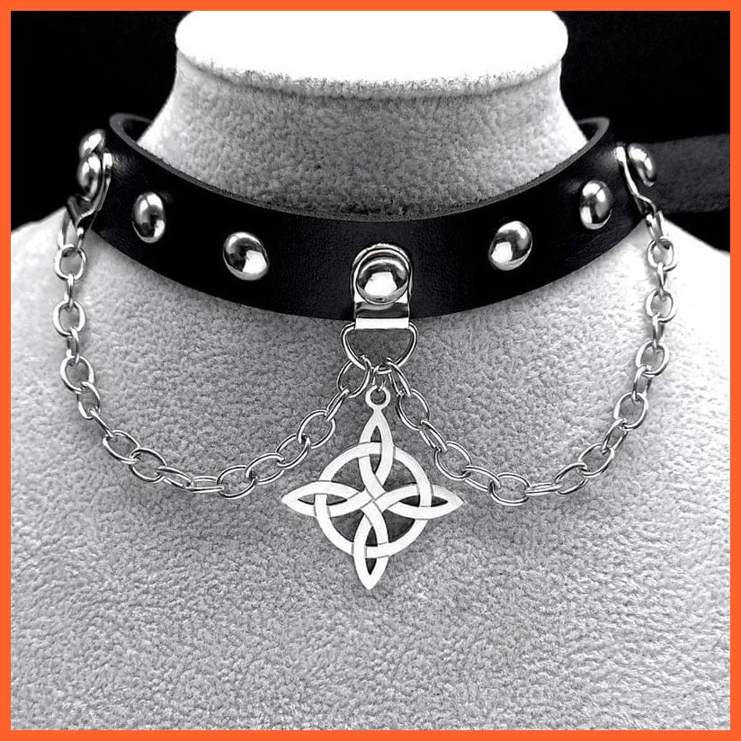 Harajuku Choker Goth Satan Inverted Peter'S Cross Necklace Stainless Steel Pu Leather Cosplay Anime Necklaces Jewelry Gift Nxs03