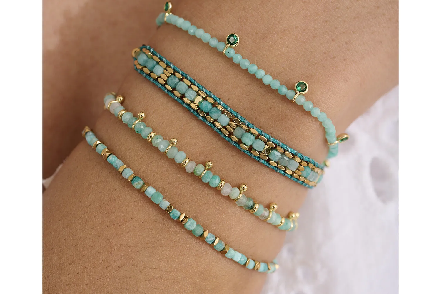 Holly Gold & Amazonite Beaded Charm Bracelet