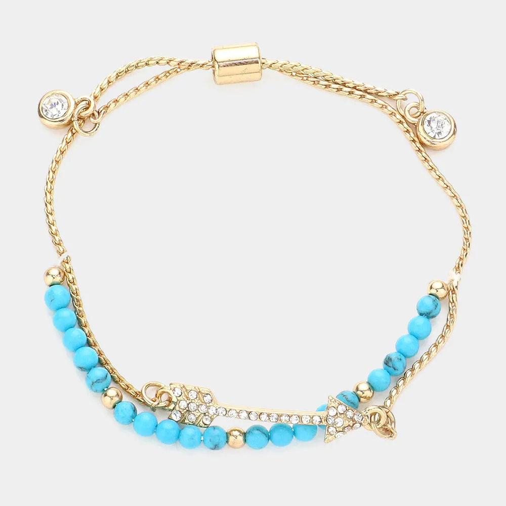 iLLASPARKZ Crystal Arrow Charm Layered Pull Tie Bracelet